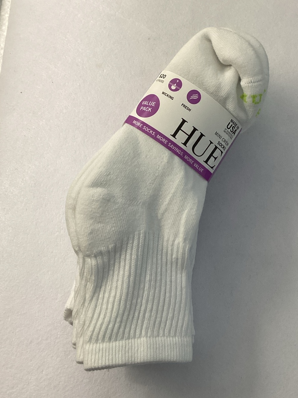 HUE White Mini Crew Socks - 6 Pairs